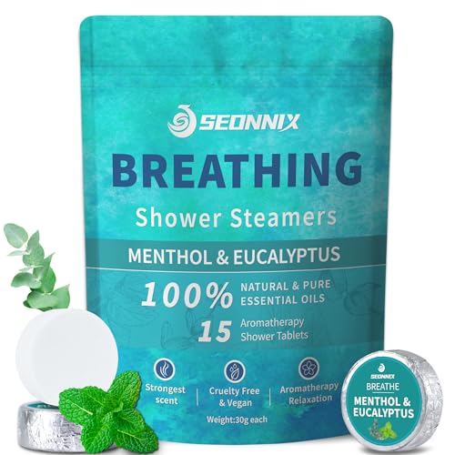 Shower Steamers Aromatherapy 15 Pack, Menthol & Eucalyptus Shower Bombs with Natural Essential Oils, Quick Relief Nasal Congestion, Relaxation & Self Care Gifts for Women & Men