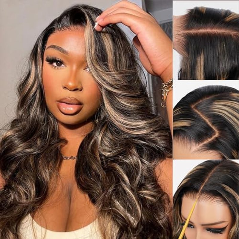 Juvid 13x6 Balayage Wig Human Hair Body Wave HD Transparent Lace Front Glueless Wigs Pre Plueked FB/27 Highlight Ombre Honey Blond Wig 200% Density Colored Lace Frontal Human Hair Wigs 20inch