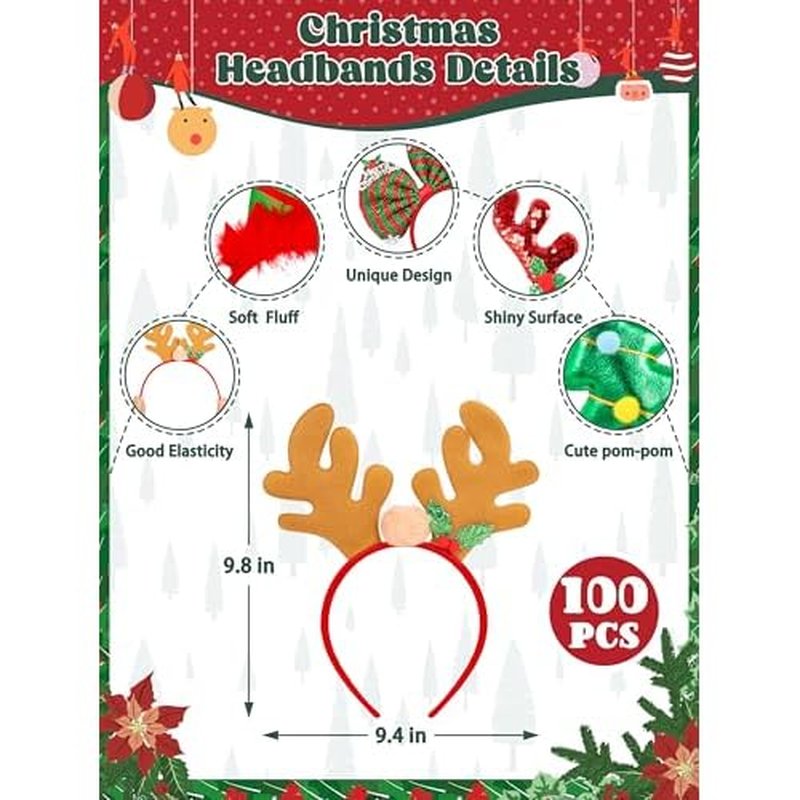 24PCS Christmas Headband, Christmas Headbands for Women, Christmas Party Favors for Xmas Decorations Accessories