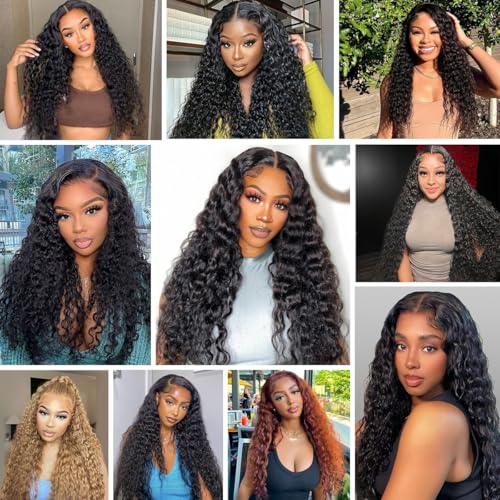 12A Deep Wave Human Hair Bundles 24Inch Curly Bundles Human Hair 100% Unprocessed Human Hair Bundles Deep Wave Weft Extensions Weave Natural Black 100g
