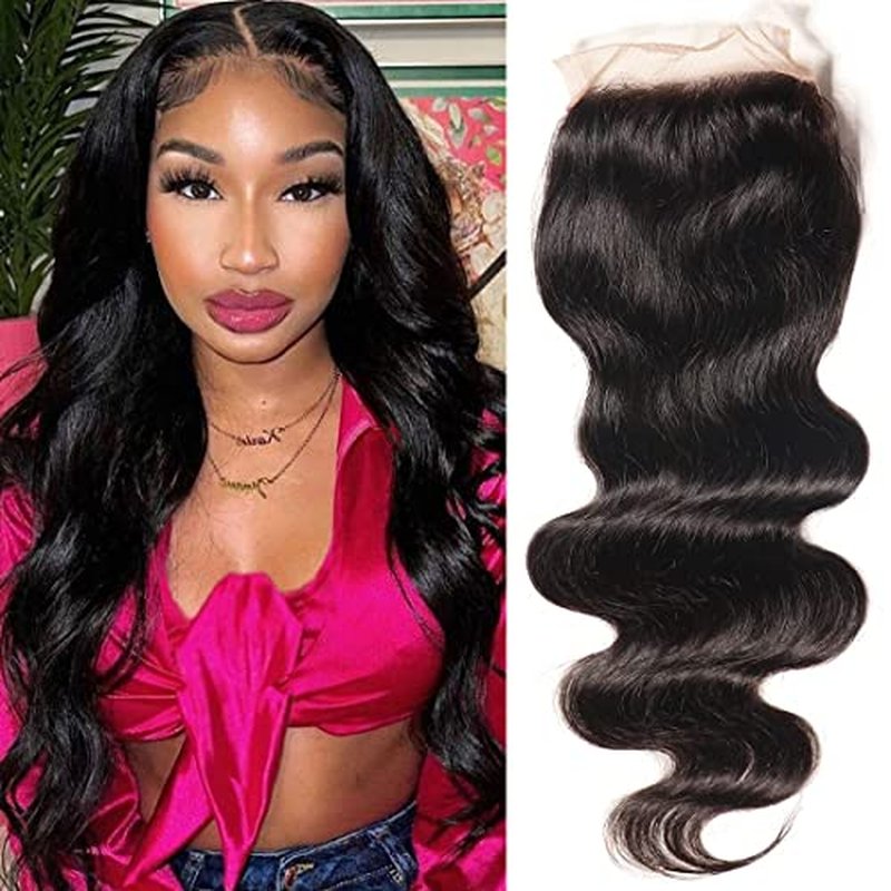 Nadula Hair 12A Body Wave 4x4 lace Closure Free Part, 100% Unprocessed Brazilian Human Virgin Hair Top Swiss Lace Closure with Baby Hair Natural Black Color 16 inch