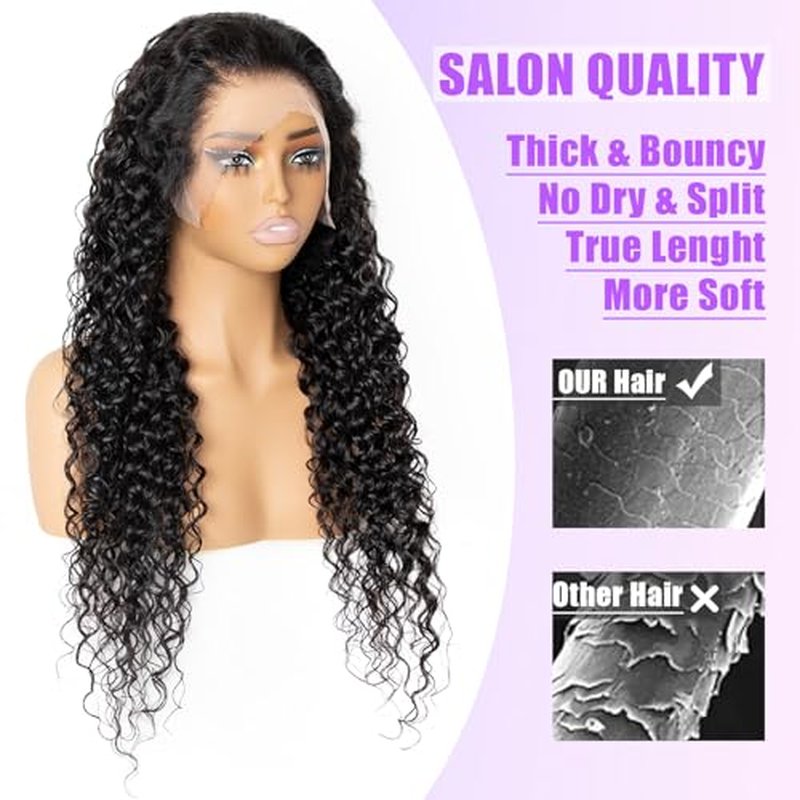 13x6 Deep Wave Lace Front Wigs Human Hair 200 Density HD Transparent Lace Front Wigs Human Hair Pre Plucked Glueless Wigs Human Hair with Baby Hair for Women 22 inch