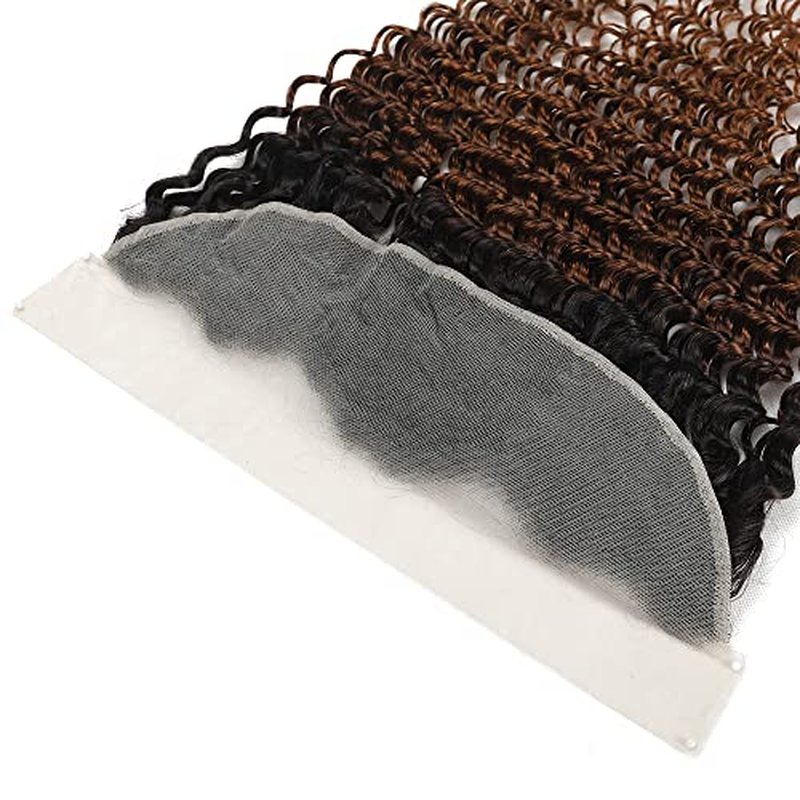 Unprocessed Brazilian Virgin Human Hair #1b/30 Lace Frontal Pre Plucked with Baby Hair (16inch) - Deep Wave Ombre, Ear to Ear Transparent Lace Frontal Closure, 13x4