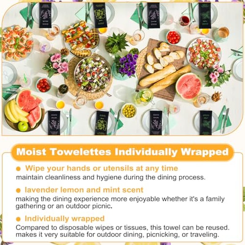 Moist Cotton Towel Bulk Moist Towelettes Individually Wrapped 8.7" x 8.7",White Towel Services,Refreshment Pre Moistened Towels Lavender,Lemon and Mint for Sport Party Spa(Pack of 300)