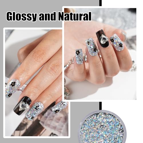 1 Oz/28g Sequin Silver Dip Powder, Glitter Dipping Powder French Pro Collection System Nail Art Starter Manicure Salon DIY at Home, Odor-Free&Long-Lasting, No Needed Nail Lamp Curing