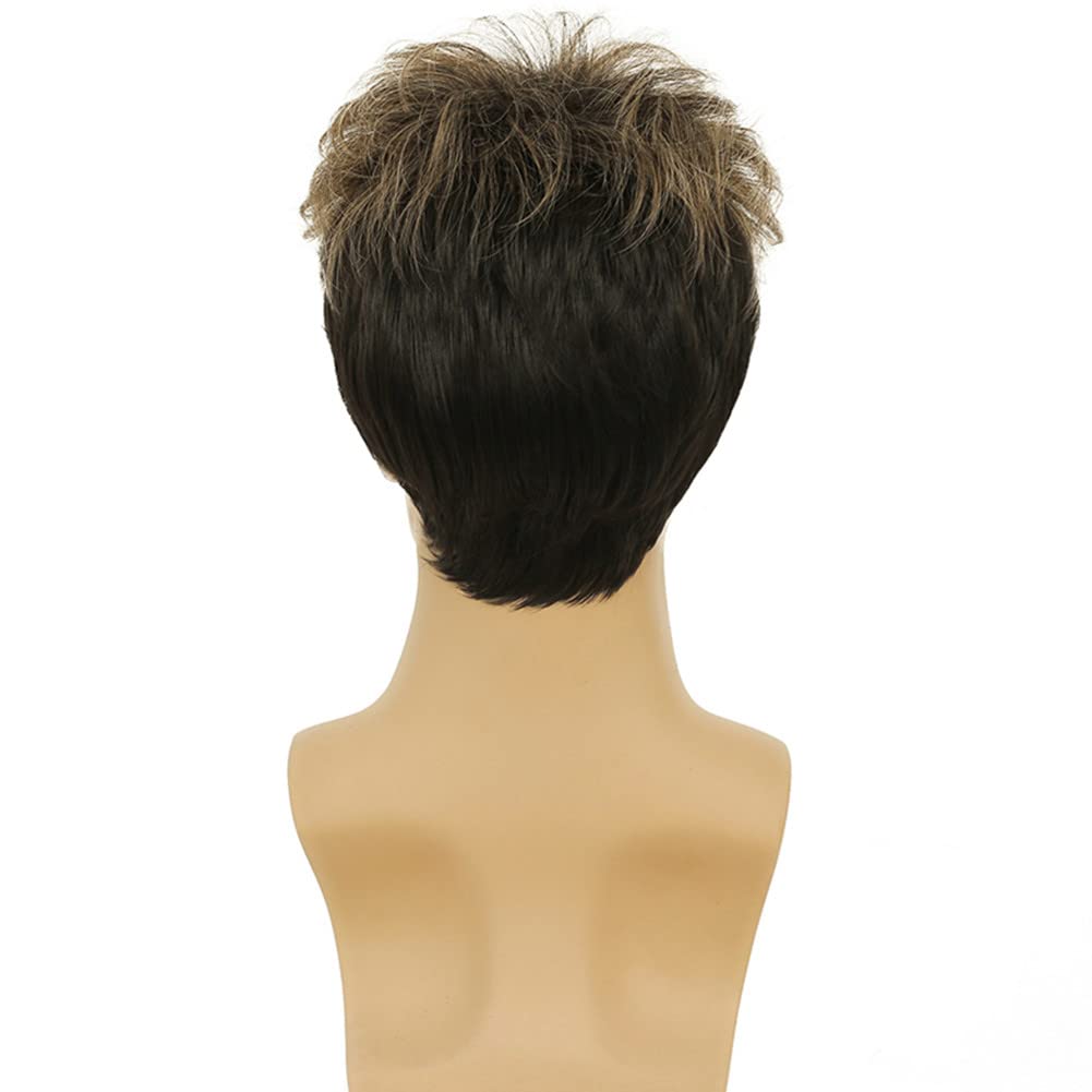 Tseses Blonde Mix Black Men Wigs Short Layered Wig for Male Guy Halloween Cosplay Party Costume Hair Synthetic Fiber Wig