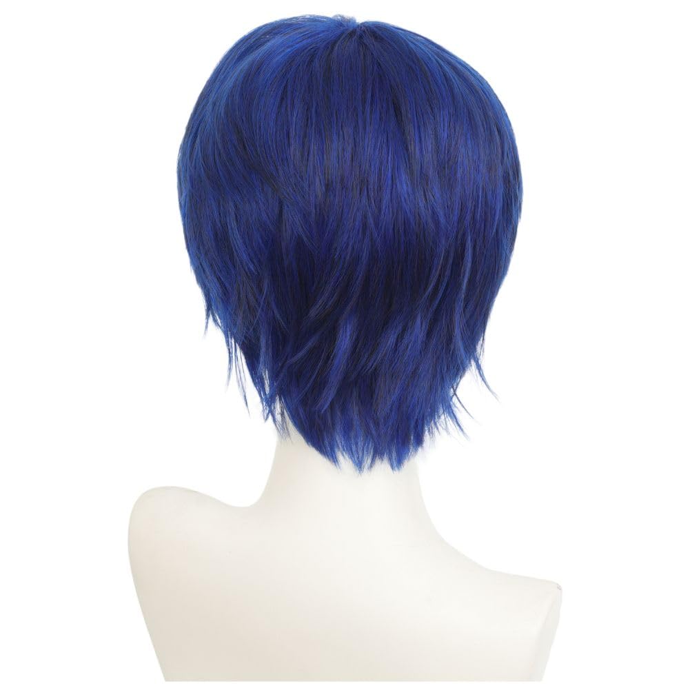 Siudus Blue Anime Wig Navy Short Straight Cosplay Hair Wigs Layered Synthetic Fibre Wig for Party Costume Halloween Unisex Use