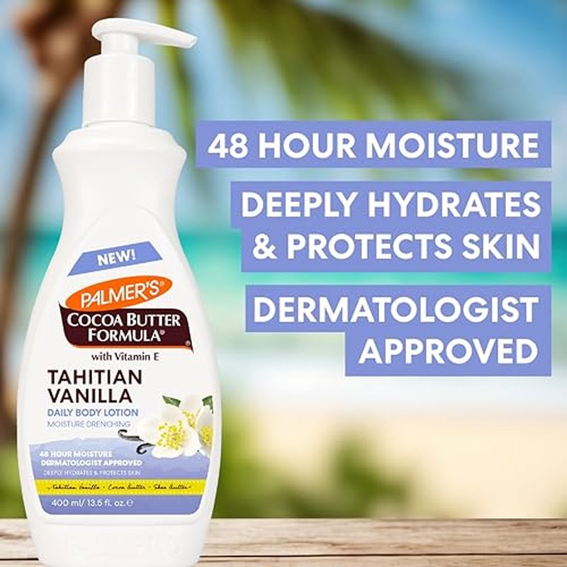 Palmer's Cocoa Butter Formula Tahitian Vanilla Body Lotion, 13.5 Oz, Daily Moisturizing Lotion for Dry Skin with Shea Butter & Vitamin E, Hydrates & Protects, Helps Provide 48-Hour Deep Moisture