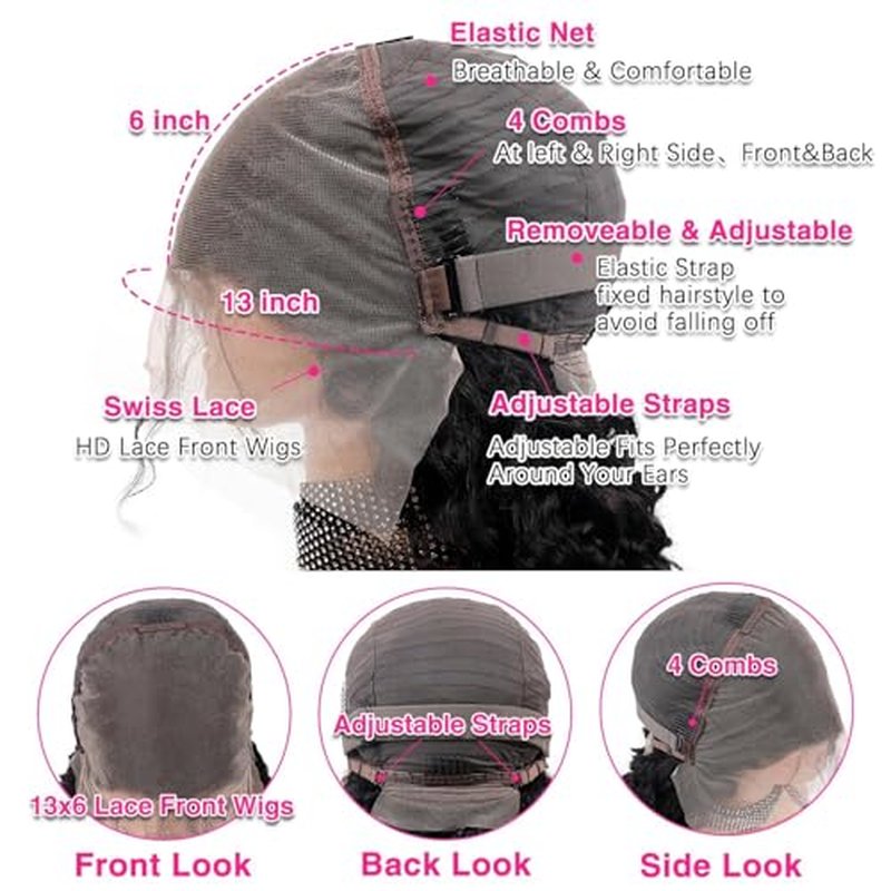 Bob Wig Human Hair 13x6 Deep Wave HD Lace Front Wigs Human Hair 250% Density Bob Curly Lace Frontal Wigs Brazilian Virgin Human Hair Wigs Pre Plucked with Baby Hair (Natural Color,14Inch)