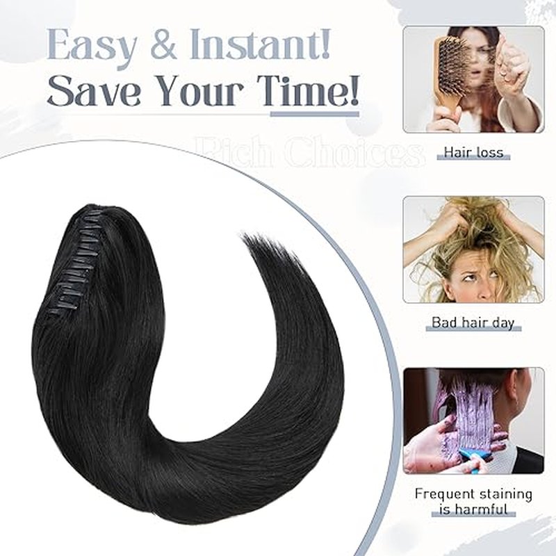 Rich Choices Claw Clip Ponytail Extension Human Hair Real Hair Ponytail Extension Balayage Jet Black 18 Inch 115g One Piece Clip In Long Ponytail Hair Extensions Straight For Women #1