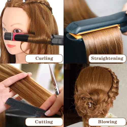 Mannequin Head with 80% Real Human Hair 26''-28"Cosmetology Mannequin Doll Head to Practice Hair Styles Hairdresser Practice Braiding Head(27# Light Brown)