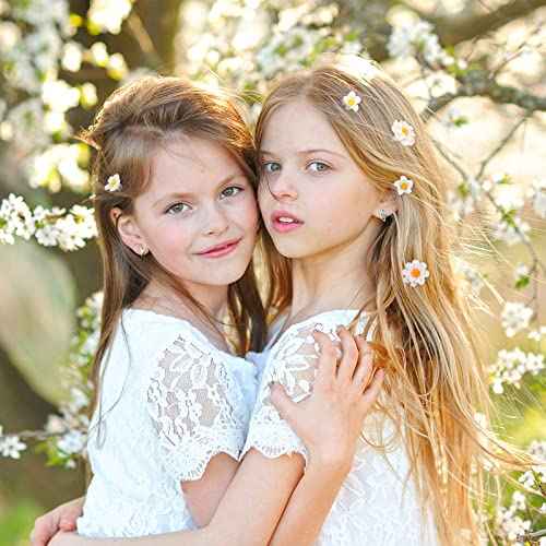 BBTO 24 Pcs Mini Flower Hair Clip for Girls Women Lily Daisy Flower Small Hair Pin Wedding Bridesmaid Bridal Clips Elegant Hair Accessory for Party Daily(White Yellow, Dark Purple, White, Light Blue)