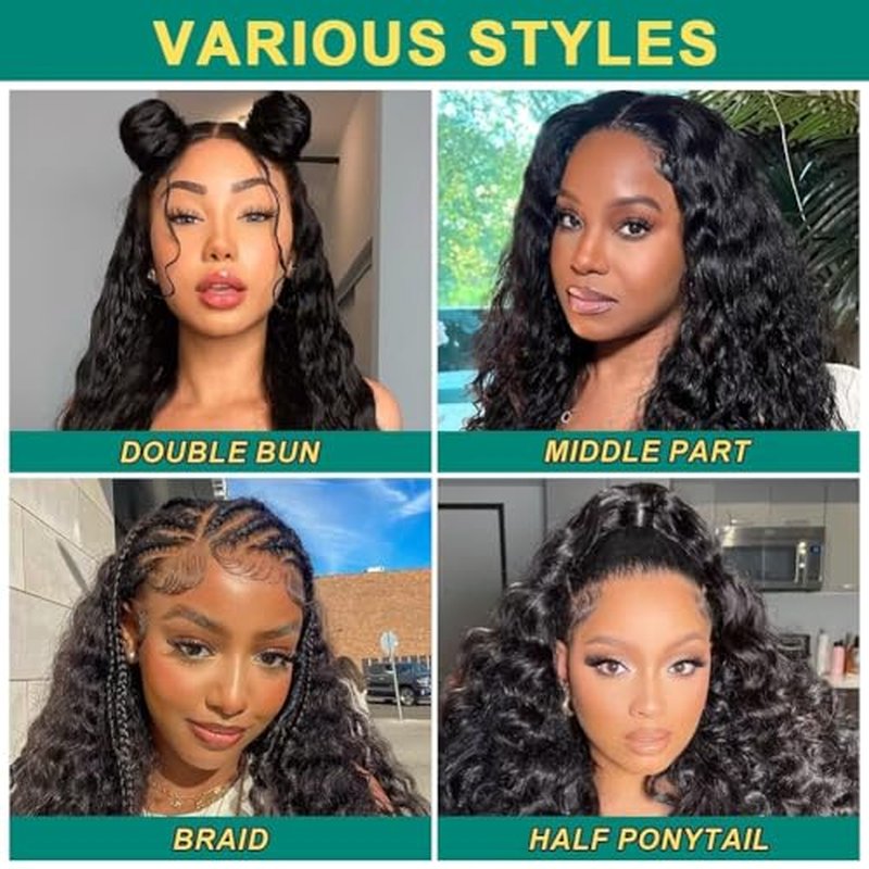 Sweetie 28 Inch Deep Wave Lace Front Wigs Human Hair 210% Density 13x4 HD Transparent Lace Frontal Wigs Deep Curly Human Hair Wig for Women 12A Deep Curly Wigs Human Hair Pre Plucked with Baby Hair