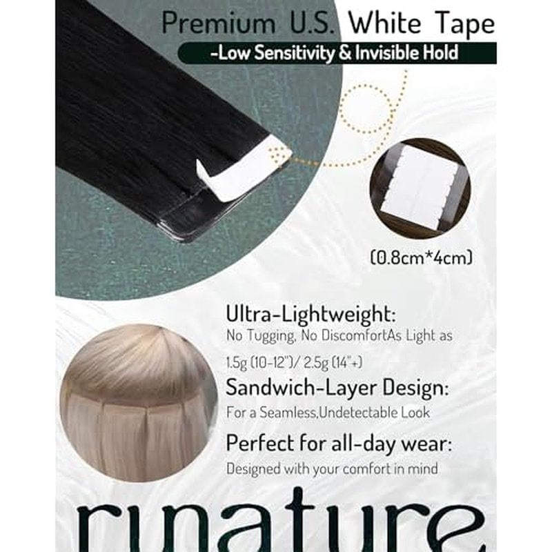 RUNATURE 26 Inch Tape in Hair Extensions Real Human Hair Black Tape in Extensions Human Hair Long Tape ins Black Hair Extensions Straight Remy Hair for Women Double Sided Hair Extension 50g 20pcs