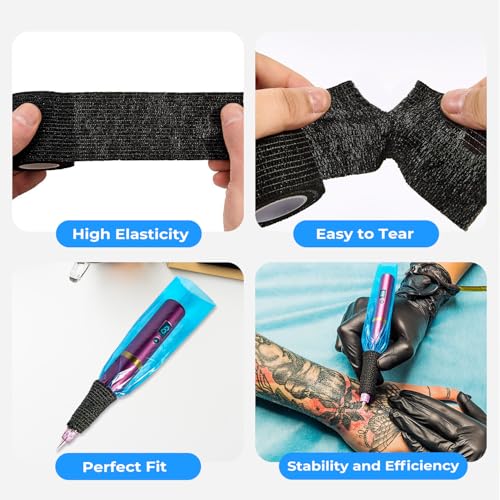 Tattoo Machine Covers with Tape Wrap, 200Pcs Large Pen Bags and 4Pcs Grip Wrap, Tattoo Machine Wrap Covers Pen Sleeves Combination Supplies