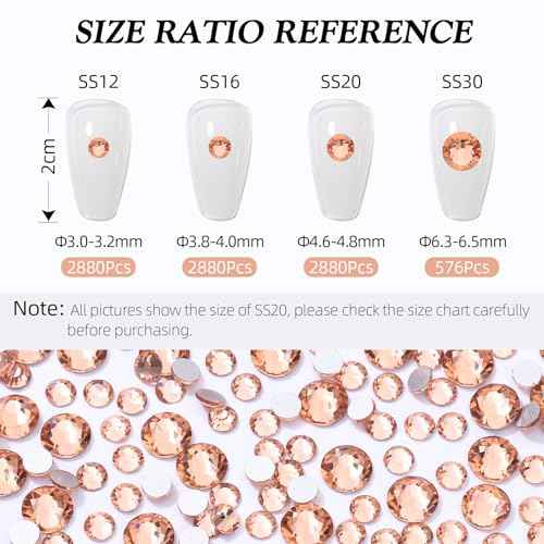 Champagne Flatback Rhinestones, Glass Rhinestones for Nail Art and Craft, Glue Fix, Loose Crystal Gemstones(Champagne, SS20, 2880pcs, 4.6-4.8mm)