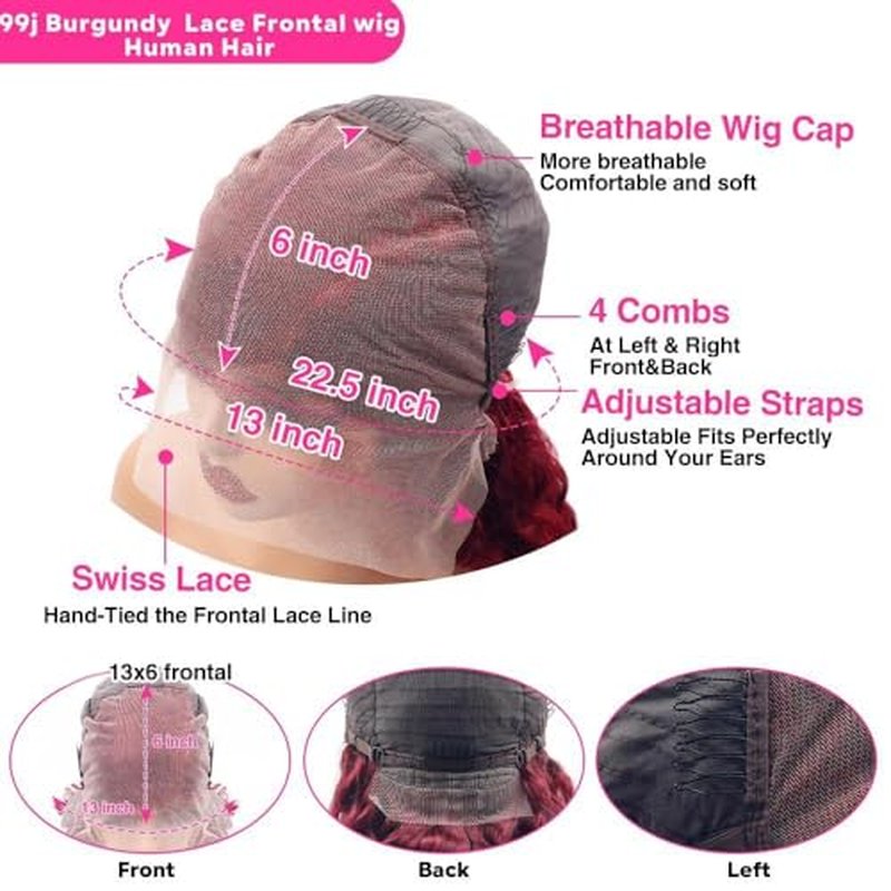 Burgundy Wig Human Hair 99j Burgundy 13x6 HD Transparent Deep Wave Lace Front Wigs Human Hair 180 Density Pre Plucked Brazilian Virgin Red Wig Human Hair For Black Women (99j Burgundy, 22 Inch)