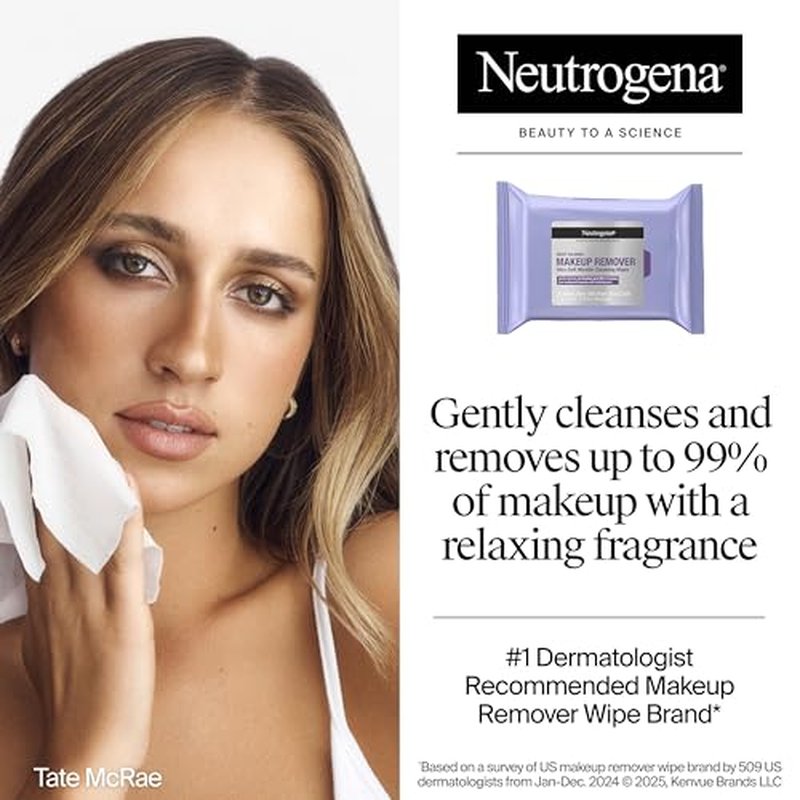 Neutrogena Night Calming Makeup Remover Face Wipes, Nighttime Cleansing Towelettes Remove Sweat, Dirt & Makeup & Calms Skin, Hypoallergenic, 100% Plant Based Cloth, Twin Pack, 2 x 25 ct