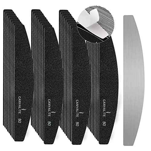 Canvalite 40 PCS Nail File Reusable Peel and Stick Nail Files Replaceable Emery Boards Nail File for Acrylic Nails Professional 80 Grit Fingernail Files for DIY Salon Use