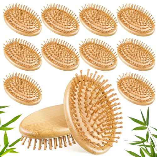 Weysat 12 Pcs Bamboo Hair Brushes Bulk Scalp Massager Natural Wooden Comb Bamboo Bristles Hairbrush Anti Static for Homeless Women Men Massage All Hair Types