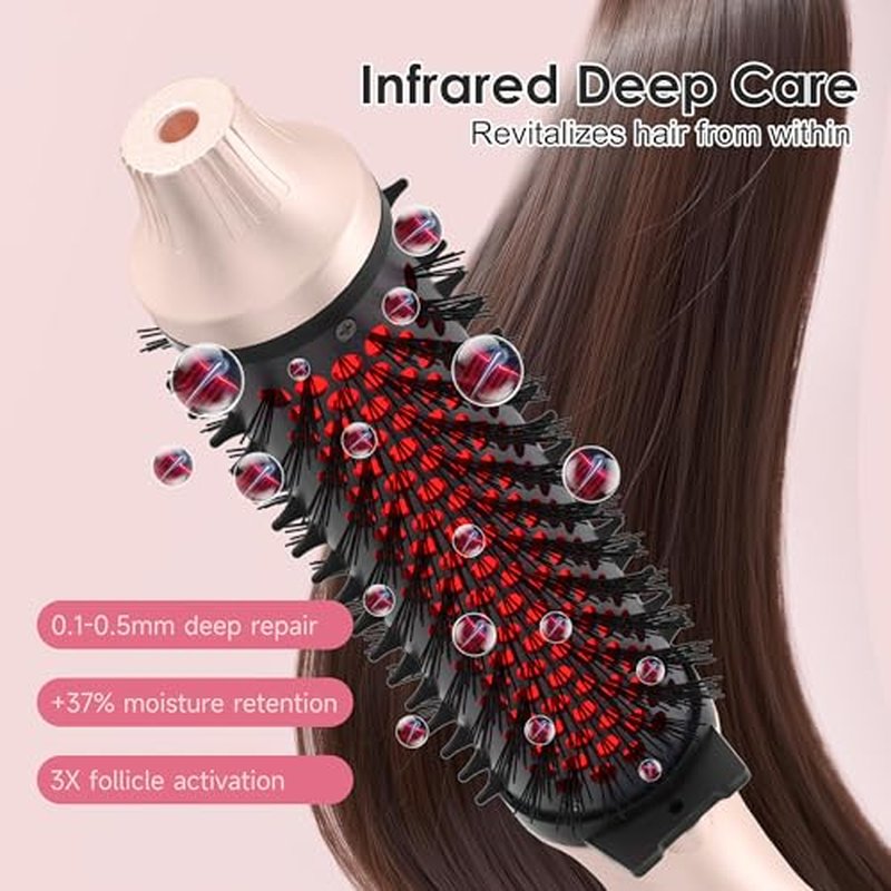 Infrared Thermal Brush, 1.65 inch Heated Round Brush for Blowout Look, Universal Voltage, Negative Ion Technology, 6 Temperature Settings, Less Damage, Pink Gifts for Women Teen Girls