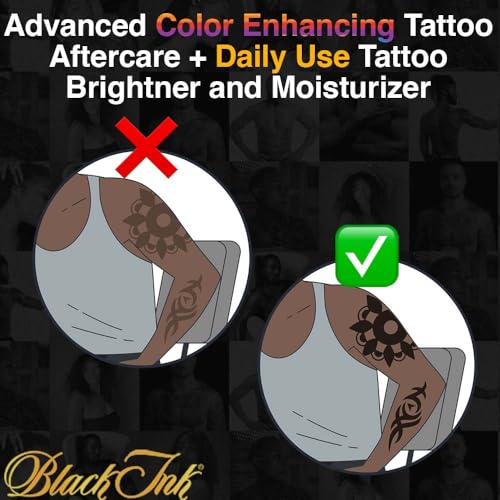 BLACK INK Advanced Color Enhancing Tattoo Aftercare + Daily Use Tattoo Brightener & Moisturizer Cream for All Skin Tones & Ink Colors ? Organic & Vegan All-Natural Care Tattoo Lotion ? Made in the USA