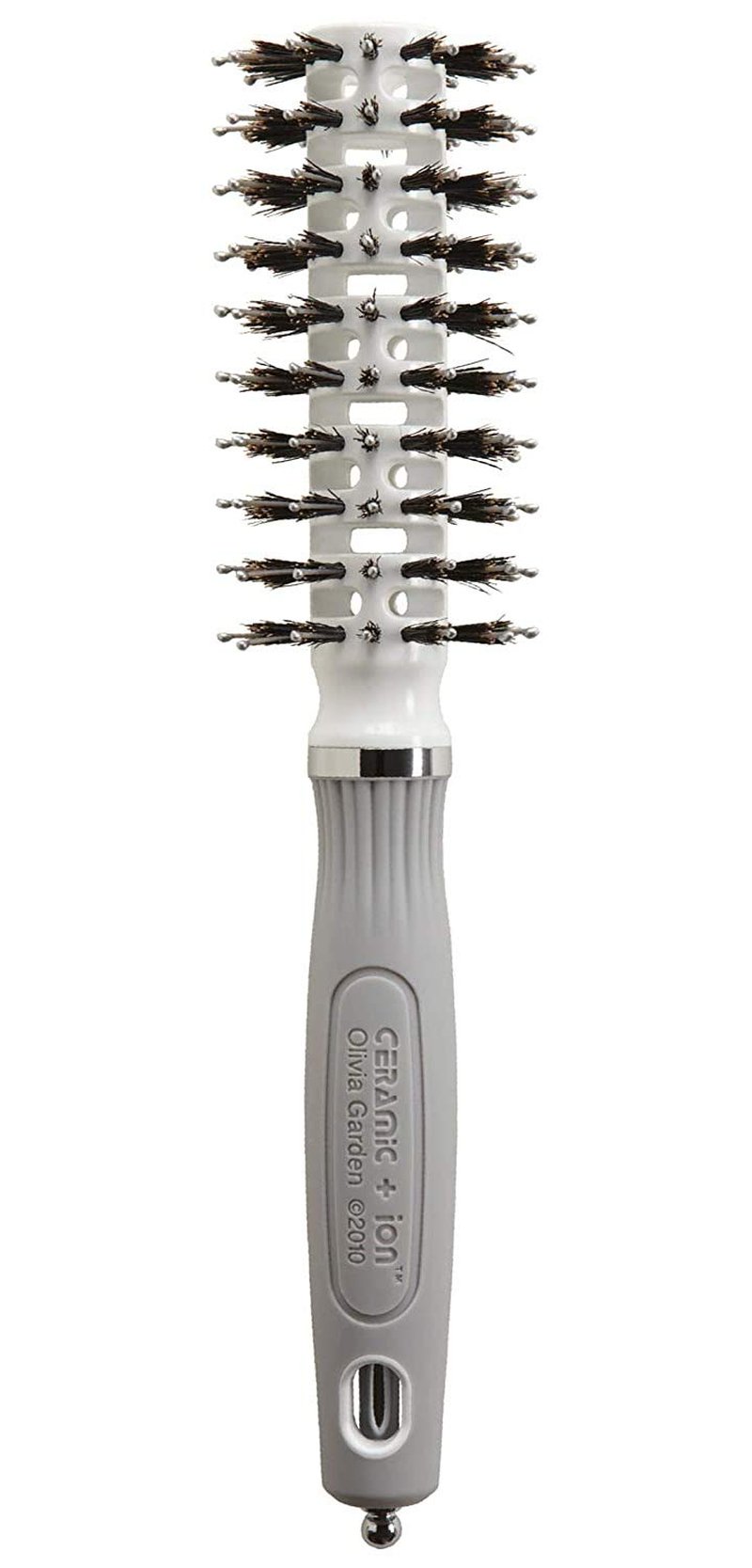 Olivia Garden Ceramic + Ion Turbo Vent Combo Hair Brush - Not Electrical - Ionic and 100% Boar Bristles - Professional Round Blowout Brush for Normal to Thick Hair