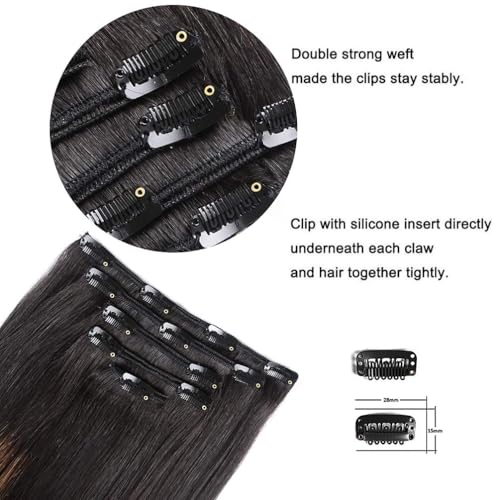 5 Pieces 14" Remy Clip in Hair Extensions Human Hair Natural Black to Chestnut Brown Highlight Black Ombre - Silky Straight Short Thick Real Hair Extensions for Women (14 inches, #(1BT6) P1B, 70grams)