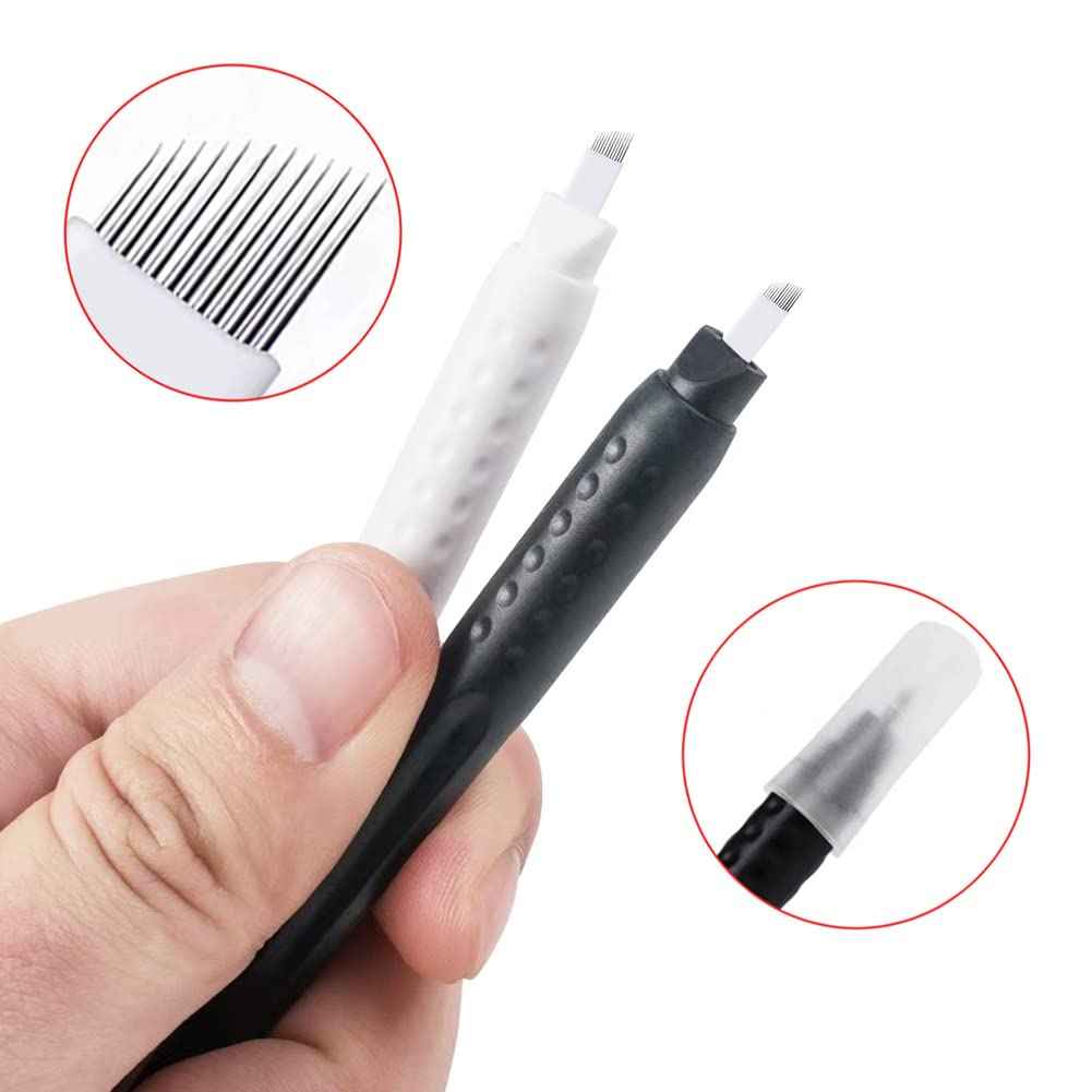ALIWOD Disposable Manual Microblades Pen,12 Pin,12F,10 Pack, 0.25mm (12 sloped Needles) For Eyebrow Lip Makeup Microblading Supplies (Disposable Pen-12 sloped Needles)