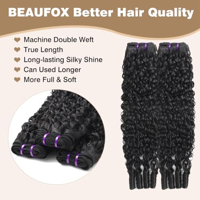 Burmese Curly Human Hair Bundles 16 18 20 Inch Water Wave Bundles with Spiral End 100% Unprocessed Quick Weave 3C4A Virgin Remy Hair Double Weft for Women Natural Black