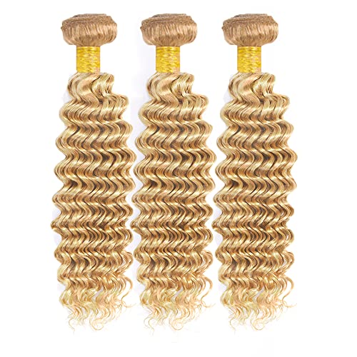 P27/613 Human Hair Bundle Blonde Deep Wave Bundle 613 Wet and Wavy Bundles 30 30 30 inch #27 and #613 Deep Curly Bundles