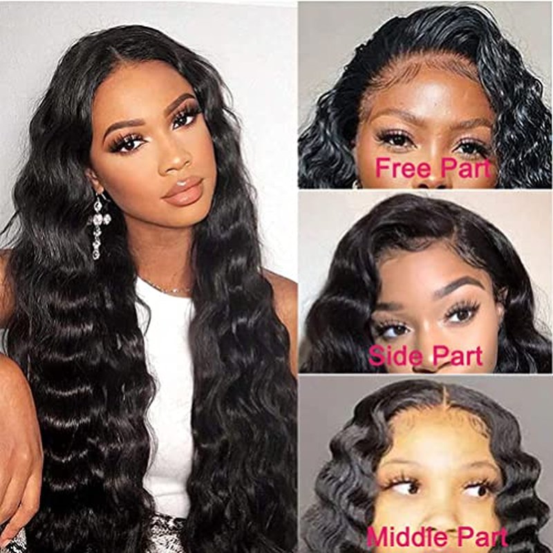 Loose Deep Wave Curly 13x4 lace Front wigs Human Hair Lace Frontal Wig Human Hair Natural Hairline Natural Black (Natural Color, 24 Inch)