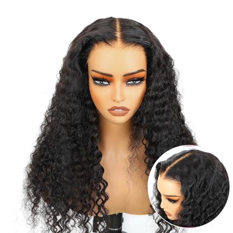 BLY Glueless Wigs Human Hair 9x6 M-Cap Wig Max Parting HD Lace Pre Cut Wig for Women Pre Plucked, Bleached Tiny Knots Deep Wave Curly Lace Front Wigs Wear Go 180% Density 18 Inch