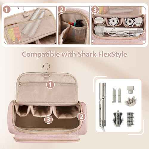 Fasrom Travel Carrying Case Compatible with Shark FlexStyle Air Styling & Drying System HD430/HD435, Hair Blow Dryer Storage Bag to Organize Hair Styling Attachments, Pink (Empty Bag)