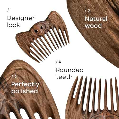 Handmade Wooden Hair Comb for Women Eco-Friendly Natural Wood Detangling Comb Gentle on Hair and Scalp Perfect for Thick Curly or Fine Hair Sustainable Beauty Hair Care Tool (Walnut Owl)