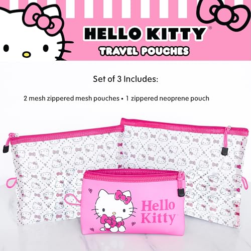 Hello Kitty Travel Pouch 3-Pack Official License, Zipper Pouch Set of 3 in Different Sizes, Makeup Bag