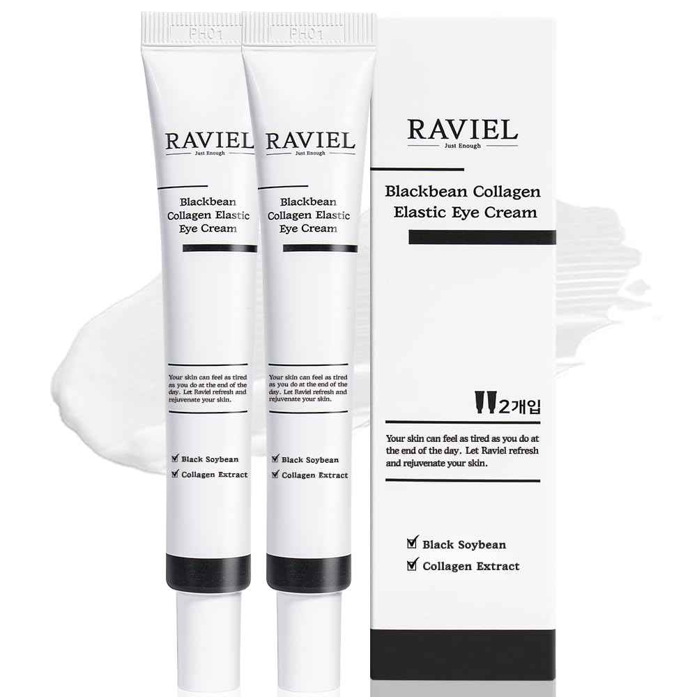 RAVIEL Black Bean Collagen Elastic Eye Cream Set | Brightening & Anti-Wrinkle | Smooth & Fast Absorbing, KFDA-Certified | Highly Rated in Korea (0.67 fl oz, Pack of 2)