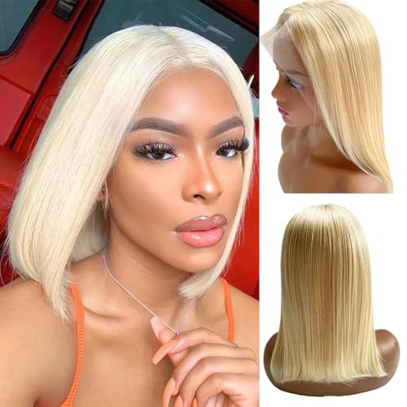 Belaved Blonde Bob Wigs Human Hair 13x4 Lace Front Pre Plucked 613 Blonde HD Frontal Lace Wig Glueless Wigs 180% Straight Density Short Bob Wigs for Black Women 8Inch