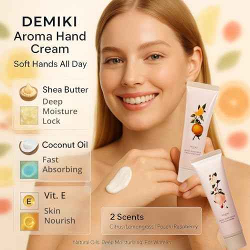 DEMIKI Shea Butter Hand Cream for Dry Cracked Hands, Birthday Gifts for Women, Bridesmaid Gifts, Nurse Gifts, Christmas Gifts, Party Favors, Hand Cream Gifts Set for Women, Travel Size1.7fl.oz x 2