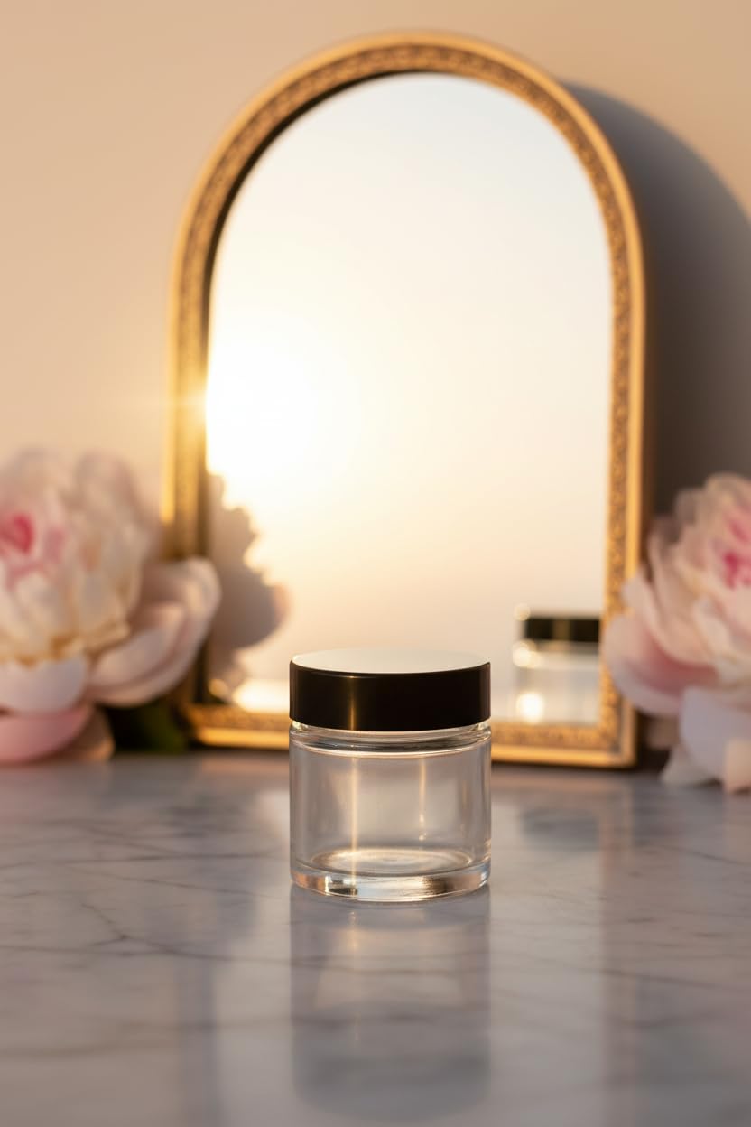 1 oz / 30 ml Clear Thick Wall Glass Jar with Black Lids (12 Pack) Airtight, Smell Proof