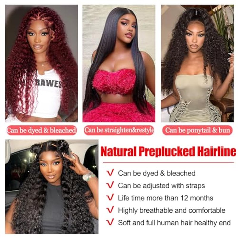 Deep Wave Lace Front Wigs Human Hair 200% Density 13x4 HD Curly Lace Frontal Glueless Wigs for Women Pre Plucked Deep Wave Natural Color (26 Inch)