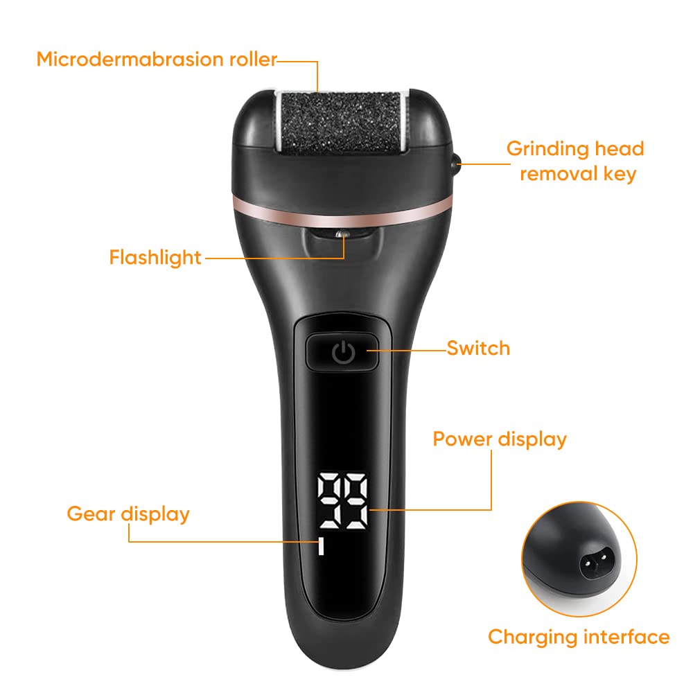 Electric Callus Remover and Foot polisher-Rechargeable-waterproof-10pieces Pedicure Set. (Black)
