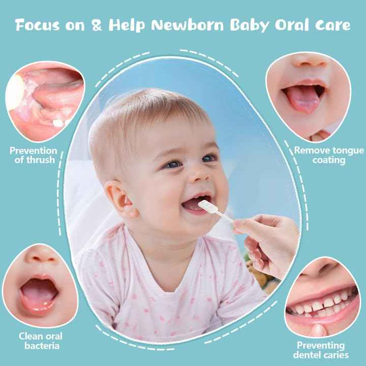 Lonlown Baby Tongue Cleaner Baby Oral Cleaner Newborn Tongue Cleaner No Glue Soft Oral Cleaning Stick Dental Care for 0-36 Month + Finger Toothbrush