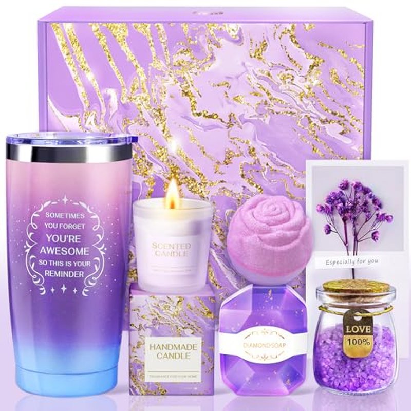 Christmas Gifts for Women, Birthday Gifts for Women, Christmas Gifts for Mom Spa Gifts for Wife, Girlfriend, Coworker, Grandma,Teacher Sister Christmas Gift, Gift Set Idea for Her-Purple Gift Basket