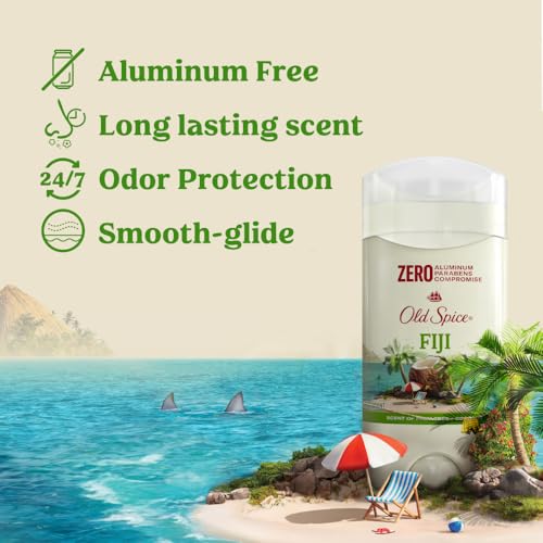 Old Spice Aluminum Free Deodorant for Men, 24/7 Lasting Freshness & Long Lasting Scent, 24/7 Sweat & Odor Protection, Fiji with Palm Tree + Coconut Scent, 3.0 oz