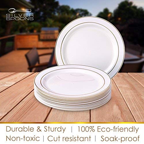 DISPOSABLE PLASTIC SIDE PLATES 7.5" Glare Ivory/Gold (20 pc)