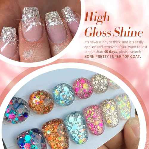 Born Pretty Glitter Sequins Gel Nail Polish, Sparkle Shiny Gel Polish, Pink Blue Gold Platinum Holiday Gift Gel Polish Design, Nail Art Starter Manicure Salon DIY at Home 7ML 6PCS