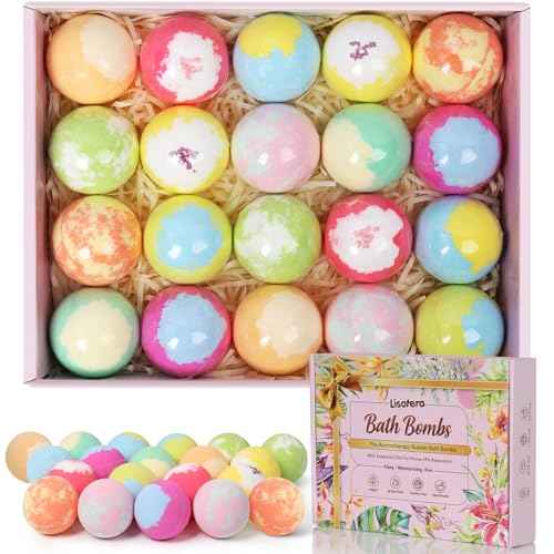 Bath Bombs for Women, 20 Handmade Bath Bombs Gift Set with Shea Butter Moisturizing & Essential Oils, SPA Relaxing Gifts for Women & Men, Her, Girlfriend, Wife, Birthday, Amazing Present for Kids