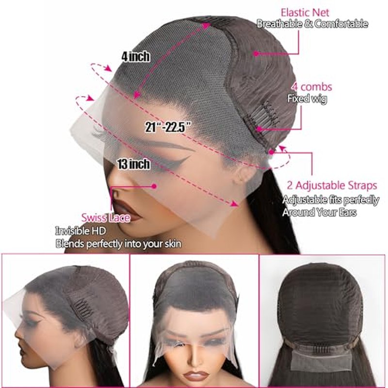 SIFULAN 13x4 Body Wave Lace Front Wig Human Hair 180% Density HD Transparent Lace Front Wig Pre Plucked Body Wave Frontal Wigs Human Hair for Black Women 28 inch Glueless Wig Natural Color