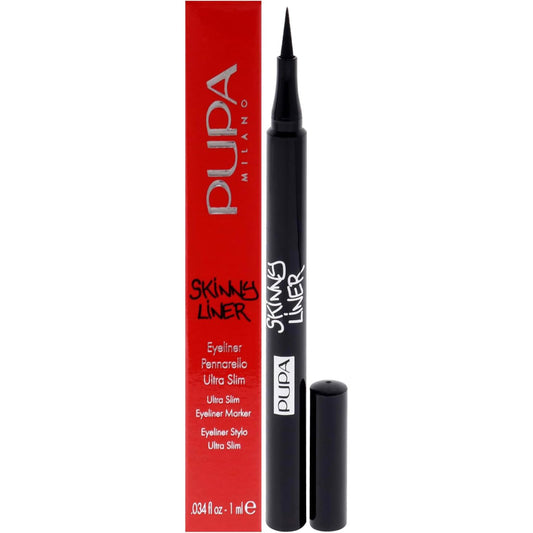 Pupa Milano Skinny Liner - Ultra Slim Eyeliner Pen- Ultra Slim Felt Tip With An Elongated Shape - Extremely Fine And Precise Lines - 001 Extra Black - 0.034 Oz